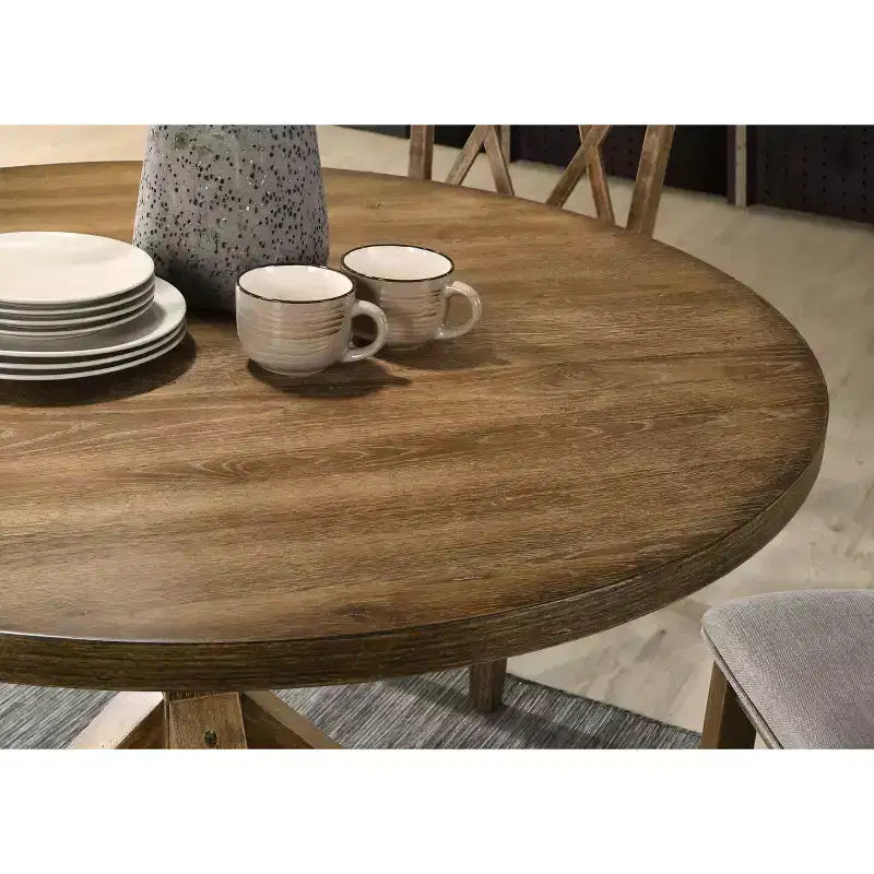 Table à manger ronde Okak 48 Table à manger moderne du milieu du siècle avec pieds croisés pour salle à manger, salon