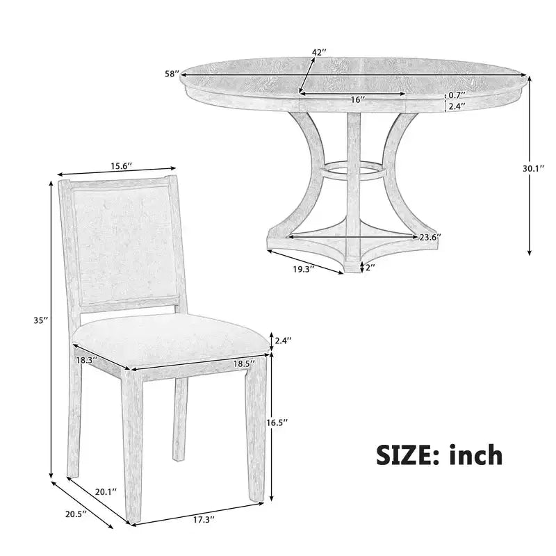 Ensemble de salle à manger rétro Merax élégant 5 pièces avec table ronde extensible et 4 chaises rembourrées