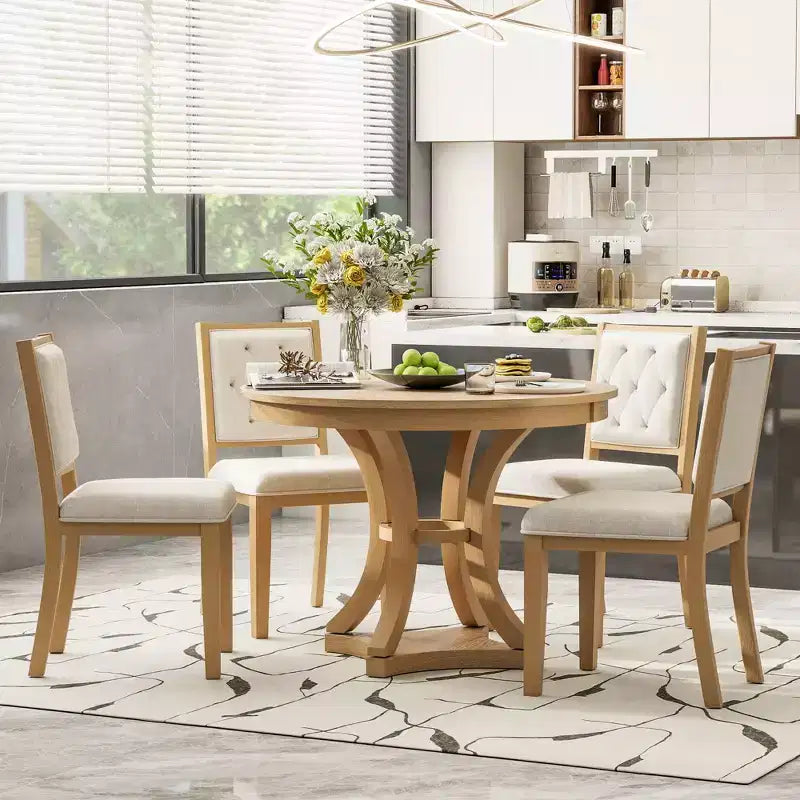 Ensemble de salle à manger rétro Merax élégant 5 pièces avec table ronde extensible et 4 chaises rembourrées