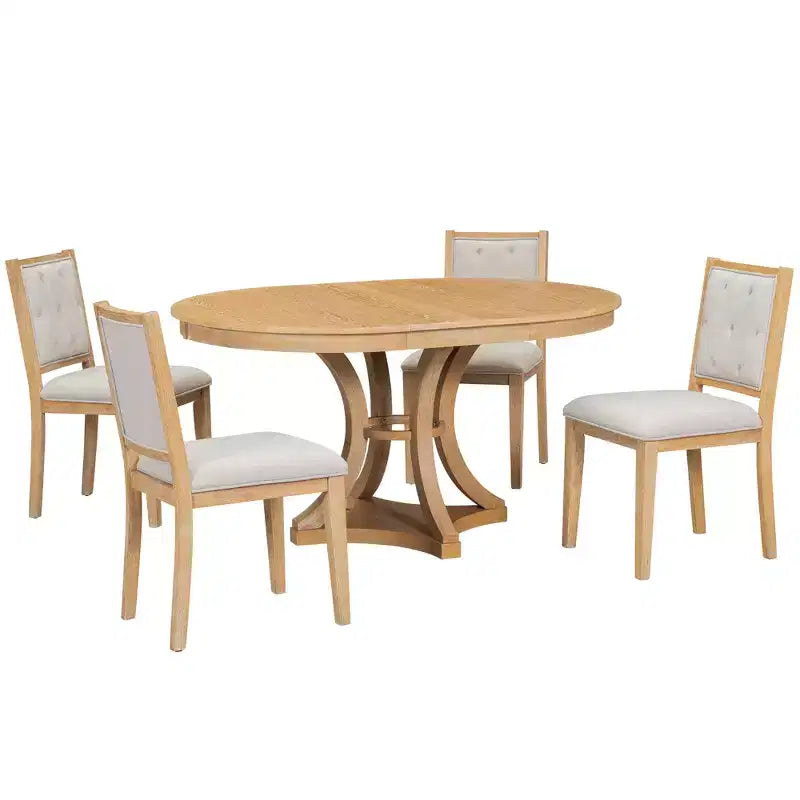 Ensemble de salle à manger rétro Merax élégant 5 pièces avec table ronde extensible et 4 chaises rembourrées