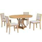 Ensemble de salle à manger rétro Merax élégant 5 pièces avec table ronde extensible et 4 chaises rembourrées
