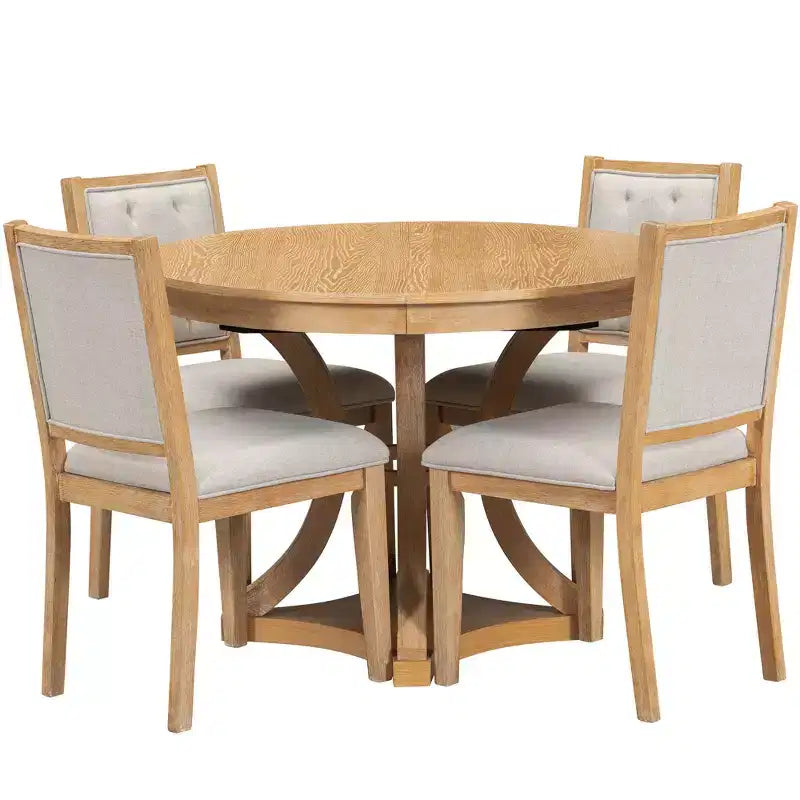 Ensemble de salle à manger rétro Merax élégant 5 pièces avec table ronde extensible et 4 chaises rembourrées