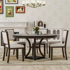 Ensemble de salle à manger rétro Merax élégant 5 pièces avec table ronde extensible et 4 chaises rembourrées