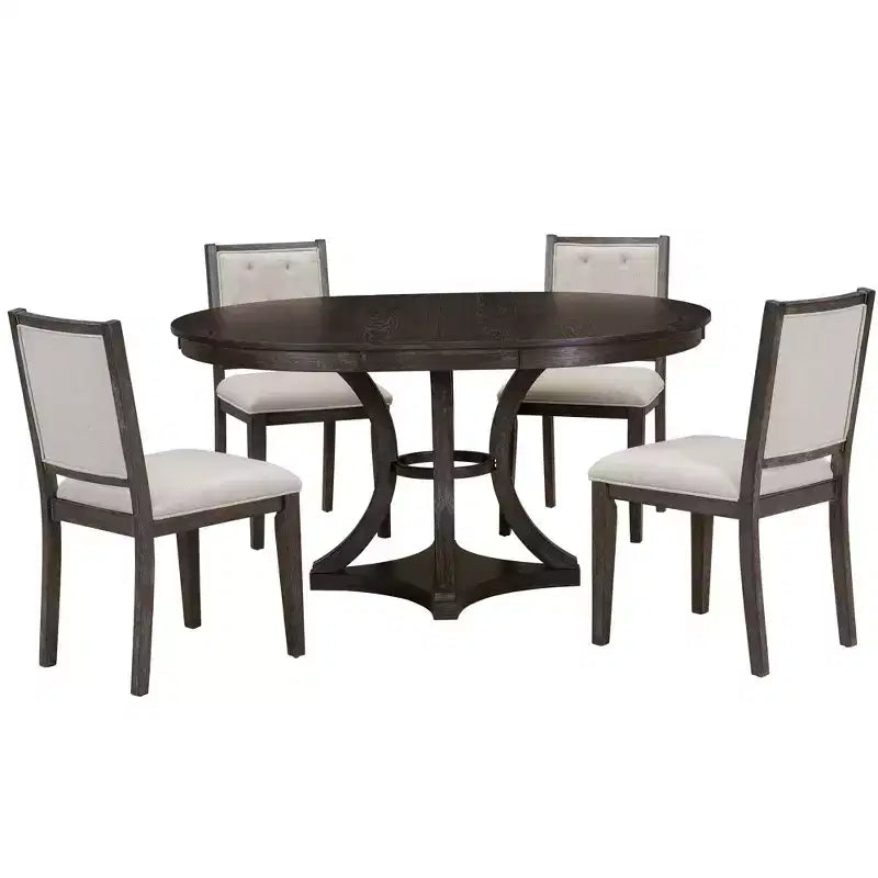 Ensemble de salle à manger rétro Merax élégant 5 pièces avec table ronde extensible et 4 chaises rembourrées