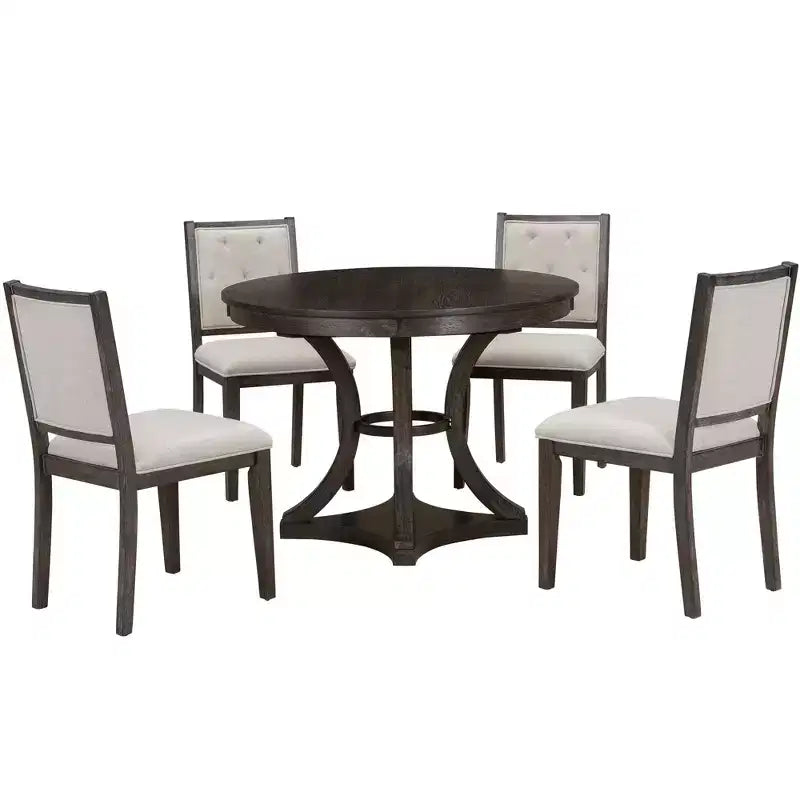 Ensemble de salle à manger rétro Merax élégant 5 pièces avec table ronde extensible et 4 chaises rembourrées