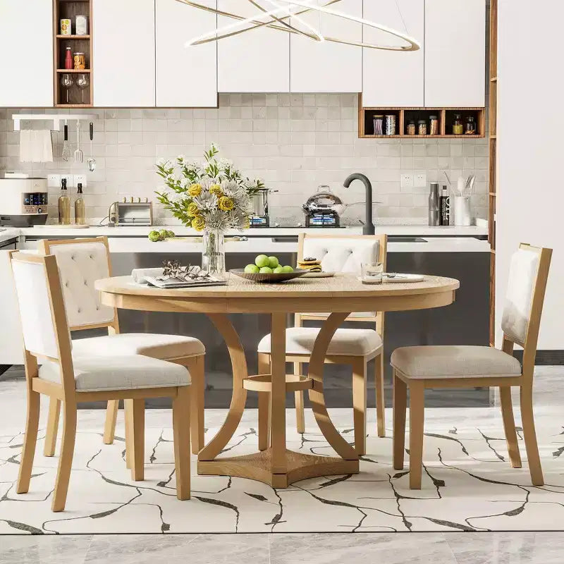 Ensemble de salle à manger rétro Merax élégant 5 pièces avec table ronde extensible et 4 chaises rembourrées