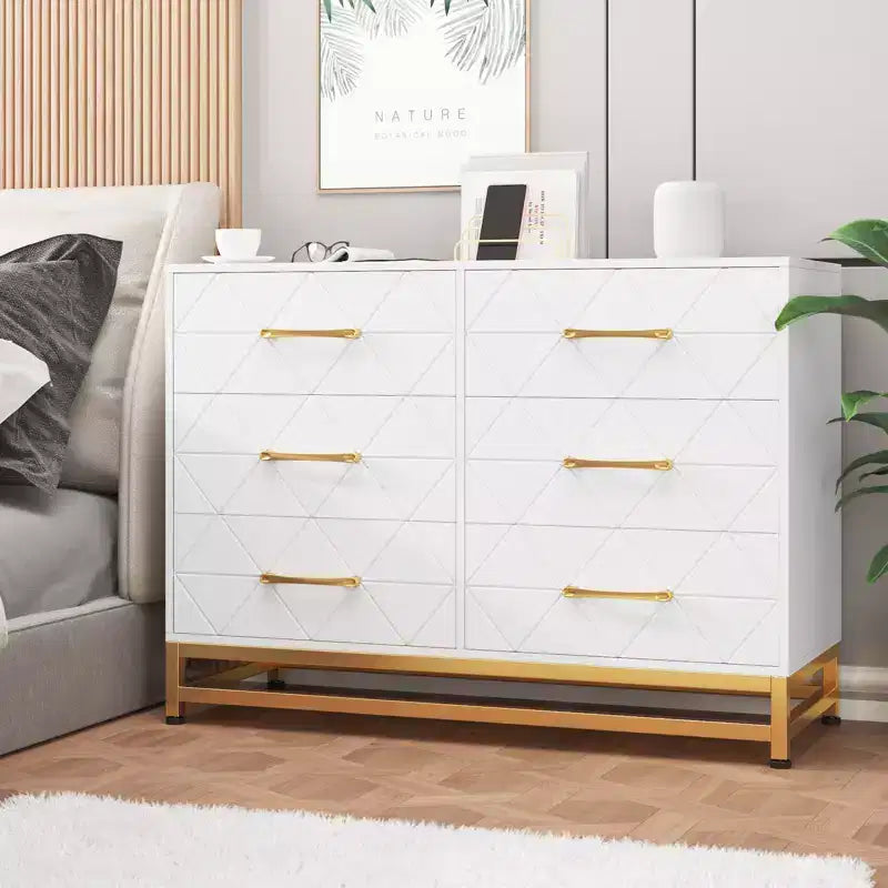 Commode haute à 6 tiroirs – Rangement peu encombrant avec tiroirs à fermeture douce et kit anti-basculement