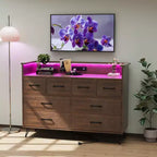 Commode avec prise électrique et lumières LED, commode en bois à 8 tiroirs pour chambre à coucher, commode moderne pour placard, salon