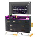 Commode avec prise électrique et lumières LED, commode en bois à 8 tiroirs pour chambre à coucher, commode moderne pour placard, salon