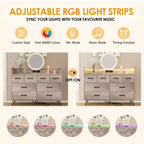 Commode avec prise électrique et lumières LED, commode en bois à 8 tiroirs pour chambre à coucher, commode moderne pour placard, salon