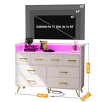 Commode avec prise électrique et lumières LED, commode en bois à 8 tiroirs pour chambre à coucher, commode moderne pour placard, salon