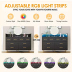 Commode avec prise électrique et lumières LED, commode en bois à 8 tiroirs pour chambre à coucher, commode moderne pour placard, salon