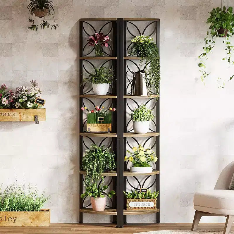 Étagère d'angle Lantine à 6 niveaux, bibliothèque de 180 cm, étagère de rangement, support pour plantes pour salon, chambre à coucher, salle de bain, cuisine