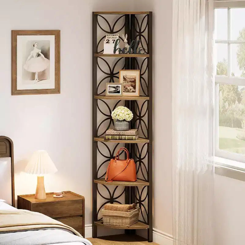 Étagère d'angle Lantine à 6 niveaux, bibliothèque de 180 cm, étagère de rangement, support pour plantes pour salon, chambre à coucher, salle de bain, cuisine