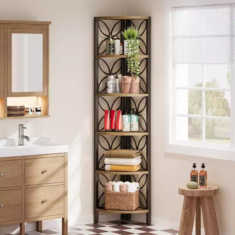 Étagère d'angle Lantine à 6 niveaux, bibliothèque de 180 cm, étagère de rangement, support pour plantes pour salon, chambre à coucher, salle de bain, cuisine