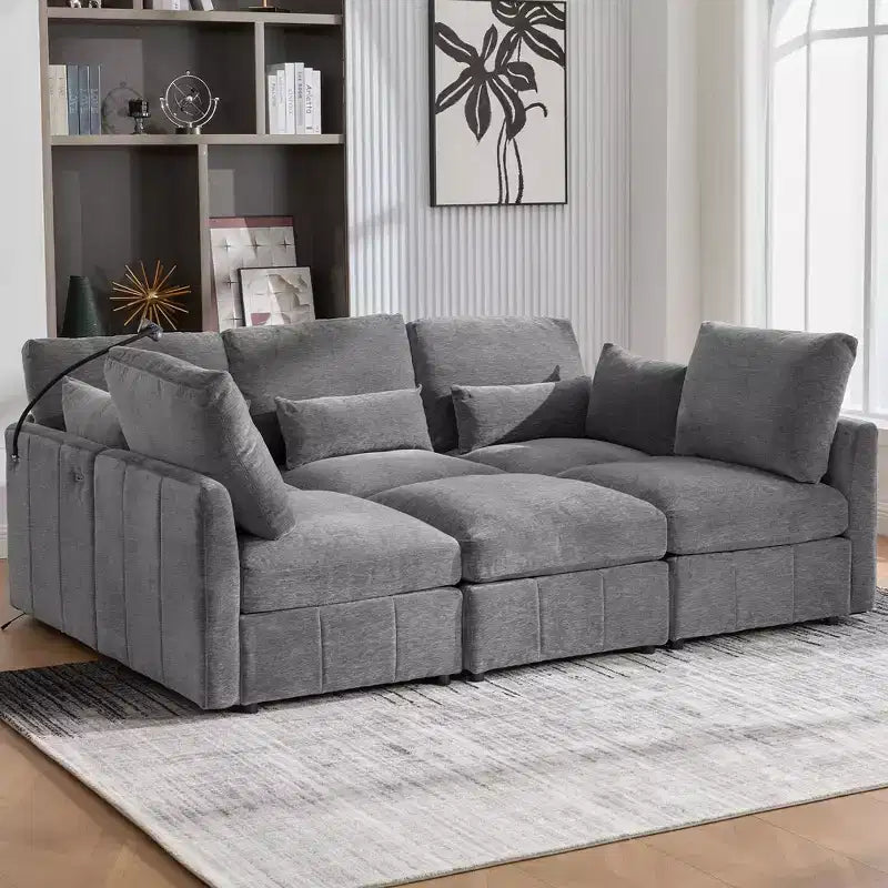 Canapé modulable multifonctionnel Merax avec pouf mobile