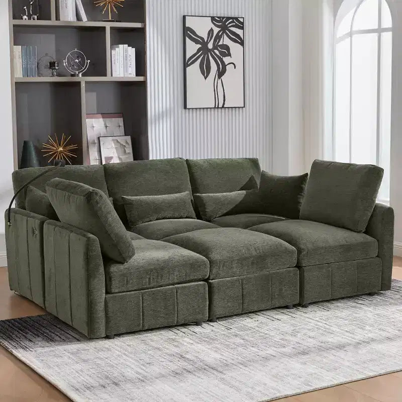 Canapé modulable multifonctionnel Merax avec pouf mobile