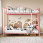 Lit superposé en métal une place sur une place, cadre superposé robuste avec garde-corps arqué et échelle de sécurité, lit en acier robuste pour enfants garçons filles, rose