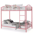 Lit superposé en métal une place sur une place, cadre superposé robuste avec garde-corps arqué et échelle de sécurité, lit en acier robuste pour enfants garçons filles, rose