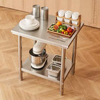 Table de préparation en acier inoxydable VEVOR, 61 x 76 x 79 cm, capacité de charge de 317 kg, plan de travail métallique robuste avec 3 niveaux de hauteur réglables, argent