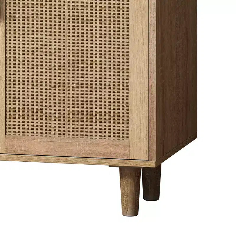 Buffet décoratif rustique en rotin Okak avec 4 portes et étagères réglables, buffet fonctionnel pour cuisine et salle à manger