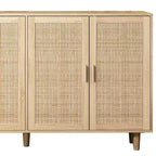 Buffet décoratif rustique en rotin Okak avec 4 portes et étagères réglables, buffet fonctionnel pour cuisine et salle à manger