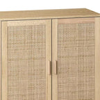 Buffet décoratif rustique en rotin Okak avec 4 portes et étagères réglables, buffet fonctionnel pour cuisine et salle à manger