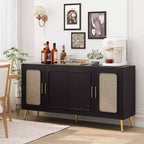 Buffet décoratif rustique en rotin Okak avec 4 portes et étagères réglables, buffet fonctionnel pour cuisine et salle à manger