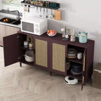 Buffet décoratif rustique en rotin Okak avec 4 portes et étagères réglables, buffet fonctionnel pour cuisine et salle à manger