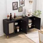 Buffet décoratif rustique en rotin Okak avec 4 portes et étagères réglables, buffet fonctionnel pour cuisine et salle à manger
