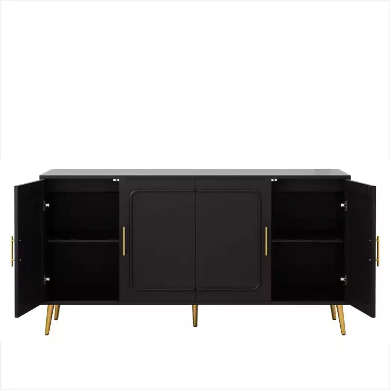Buffet décoratif rustique en rotin Okak avec 4 portes et étagères réglables, buffet fonctionnel pour cuisine et salle à manger