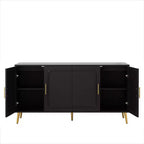 Buffet décoratif rustique en rotin Okak avec 4 portes et étagères réglables, buffet fonctionnel pour cuisine et salle à manger