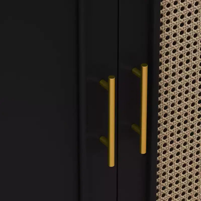Buffet décoratif rustique en rotin Okak avec 4 portes et étagères réglables, buffet fonctionnel pour cuisine et salle à manger