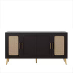 Buffet décoratif rustique en rotin Okak avec 4 portes et étagères réglables, buffet fonctionnel pour cuisine et salle à manger