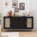 Buffet décoratif rustique en rotin Okak avec 4 portes et étagères réglables, buffet fonctionnel pour cuisine et salle à manger