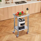 VEVOR Table de Travail en Acier Inoxydable 61 x 46 x 86 cm, Capacité de Charge 317,5 kg avec 4 Roues, 3 Niveaux de Hauteur Réglables, Argent
