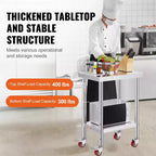 VEVOR Table de Travail en Acier Inoxydable 61 x 46 x 86 cm, Capacité de Charge 317,5 kg avec 4 Roues, 3 Niveaux de Hauteur Réglables, Argent