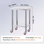VEVOR Table de Travail en Acier Inoxydable 61 x 46 x 86 cm, Capacité de Charge 317,5 kg avec 4 Roues, 3 Niveaux de Hauteur Réglables, Argent