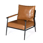 Fauteuil de salon d'appoint Zeus et Ruta de style moderne du milieu du siècle en similicuir avec dossier haut rembourré et structure métallique - Marron
