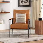 Fauteuil de salon d'appoint Zeus et Ruta de style moderne du milieu du siècle en similicuir avec dossier haut rembourré et structure métallique - Marron