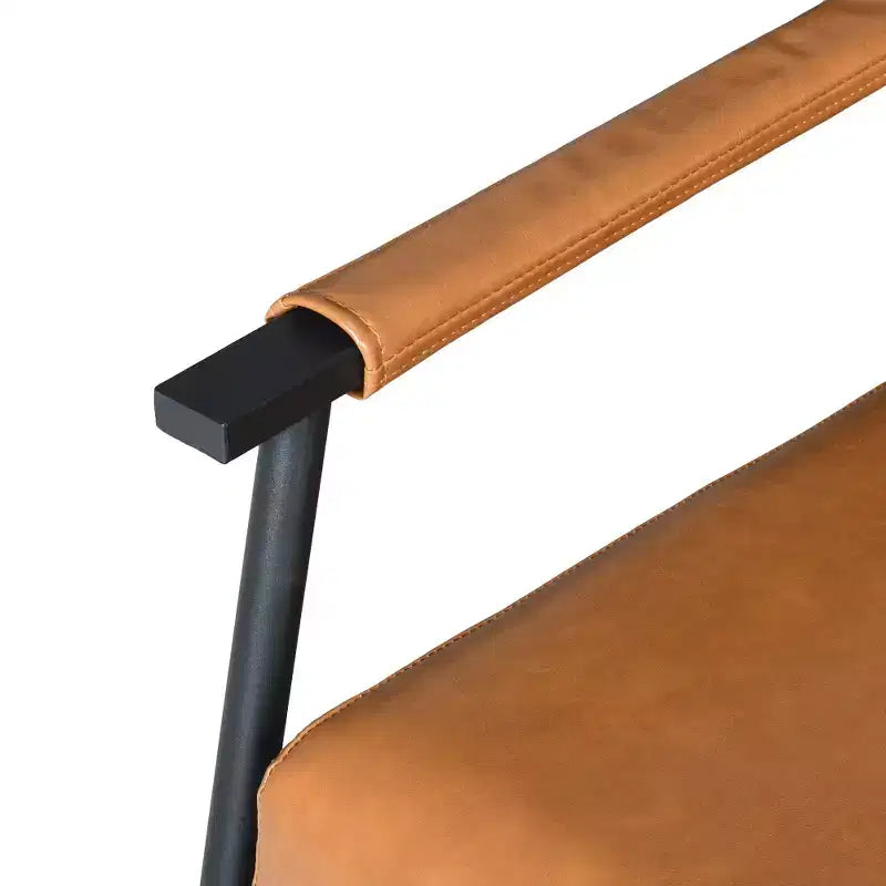 Fauteuil de salon d'appoint Zeus et Ruta de style moderne du milieu du siècle en similicuir avec dossier haut rembourré et structure métallique - Marron