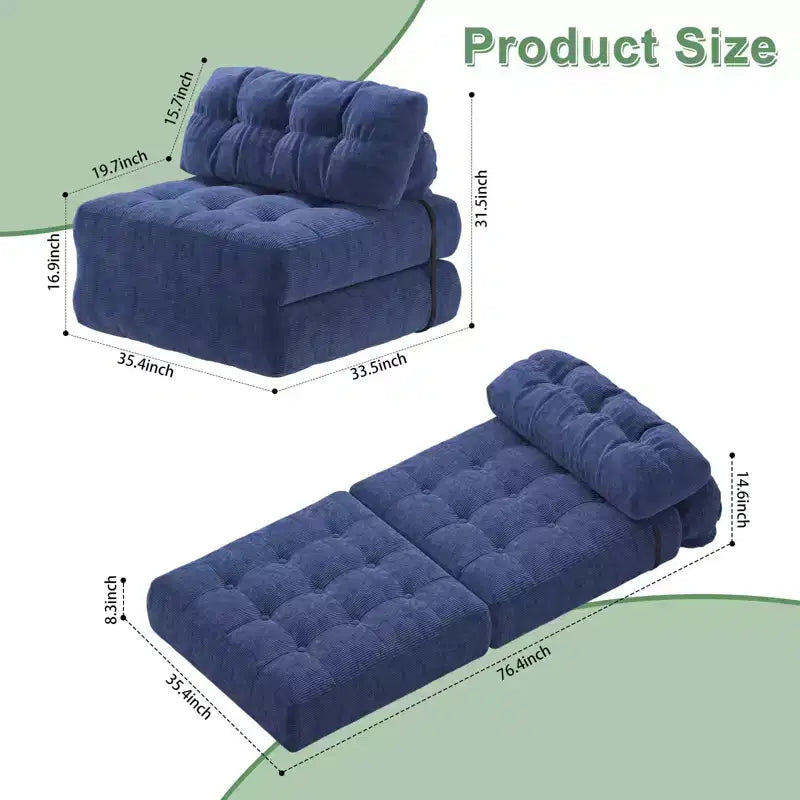 TROPOW Canapé-lit pliant, Futon convertible, Canapé pliant au sol pour salon, Fauteuil-lit convertible avec oreiller et matelas pliable à soutien dorsal