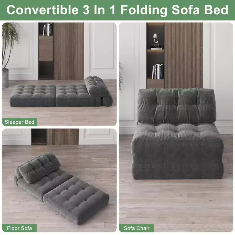 TROPOW Canapé-lit pliant, Futon convertible, Canapé pliant au sol pour salon, Fauteuil-lit convertible avec oreiller et matelas pliable à soutien dorsal