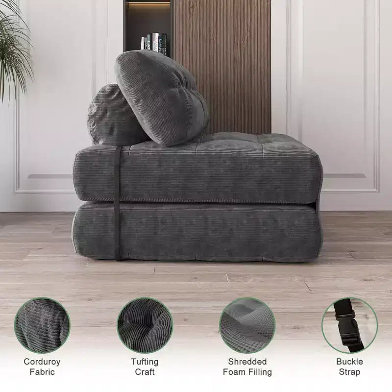 TROPOW Canapé-lit pliant, Futon convertible, Canapé pliant au sol pour salon, Fauteuil-lit convertible avec oreiller et matelas pliable à soutien dorsal
