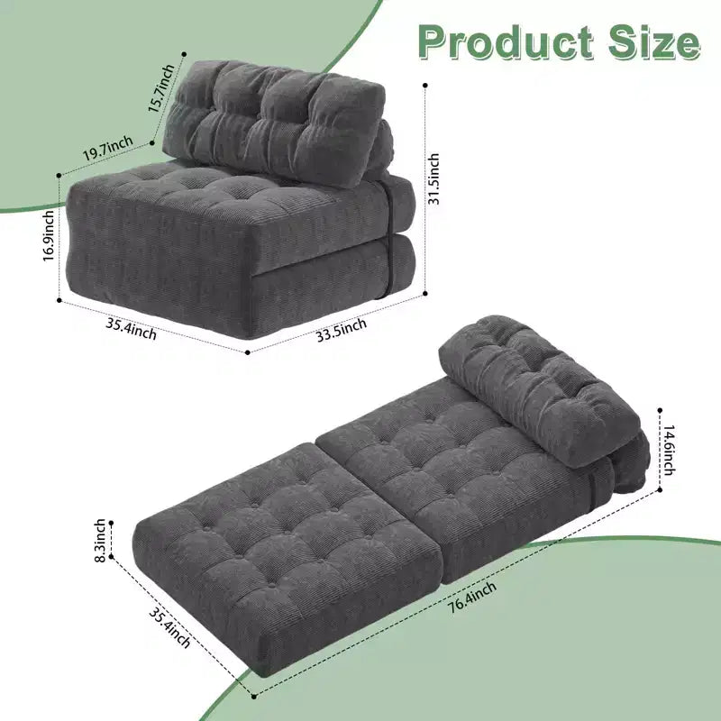 TROPOW Canapé-lit pliant, Futon convertible, Canapé pliant au sol pour salon, Fauteuil-lit convertible avec oreiller et matelas pliable à soutien dorsal