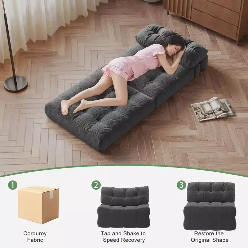 TROPOW Canapé-lit pliant, Futon convertible, Canapé pliant au sol pour salon, Fauteuil-lit convertible avec oreiller et matelas pliable à soutien dorsal
