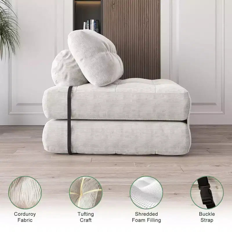 TROPOW Canapé-lit pliant, Futon convertible, Canapé pliant au sol pour salon, Fauteuil-lit convertible avec oreiller et matelas pliable à soutien dorsal