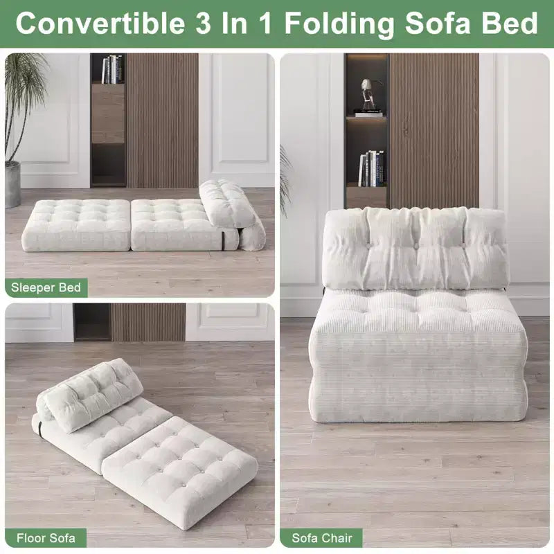TROPOW Canapé-lit pliant, Futon convertible, Canapé pliant au sol pour salon, Fauteuil-lit convertible avec oreiller et matelas pliable à soutien dorsal