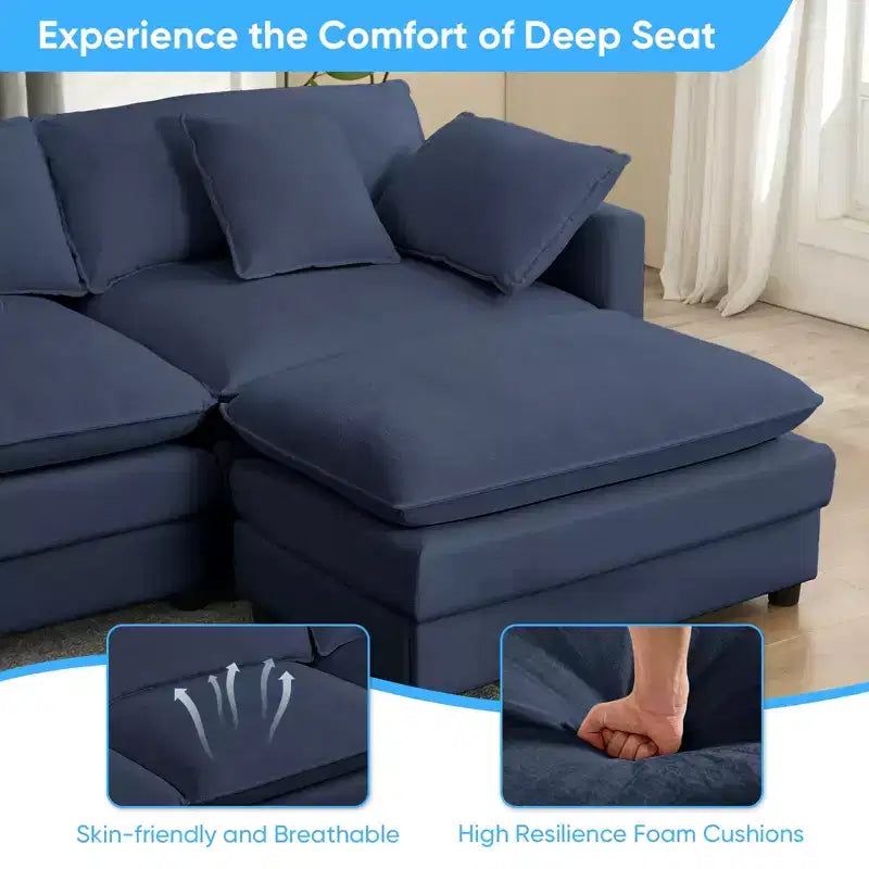 Mjkone Grand canapé modulaire 148'', canapé en forme de U à 6 places en tissu chenille, assise profonde avec 2 poufs