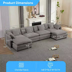 Mjkone Grand canapé modulaire 148'', canapé en forme de U à 6 places en tissu chenille, assise profonde avec 2 poufs